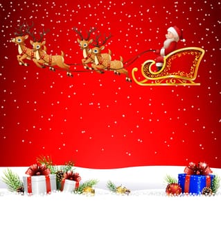 Christmas background with Santa Clause riding his reindeer sleight