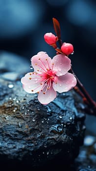 Cherry blossom, sakura flowers with therapy stones . poster or background Cherry blossom, sakura flowers.Generative AI