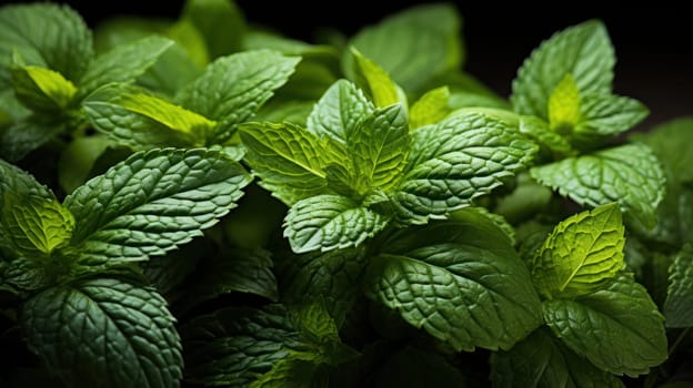 Mint leaves Green herb plant Texture background close up. Generative AI