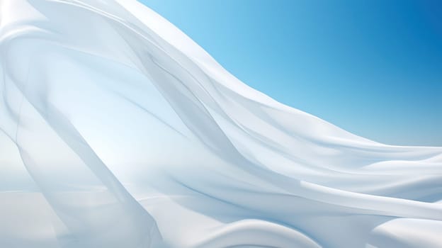 light white fabric flutters in the wind against the blue sky.background. Generative AI