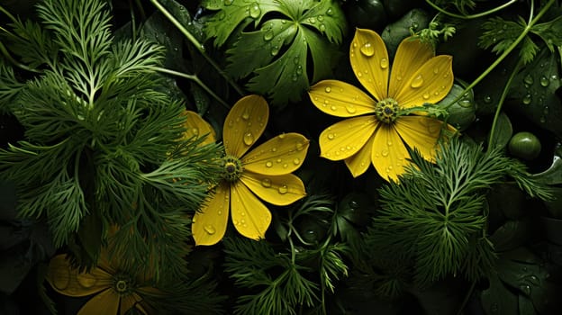close-up background of green leaves. Generative AI