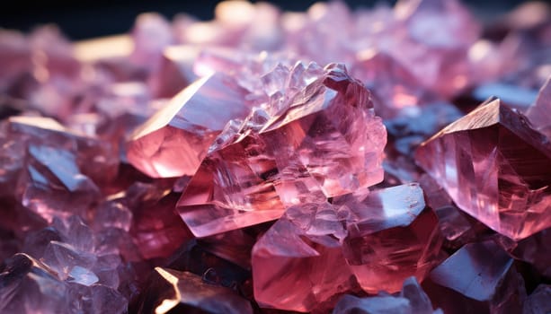 macro image of gem crystals for making jewelry. Rare, expensive pink color. Generative AI