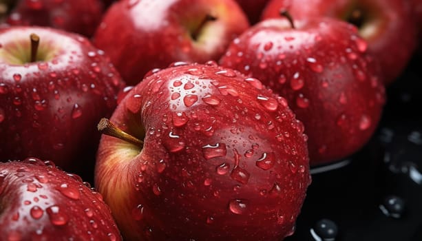 Red apples with water drops closeup.food background .Generative AI