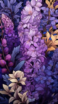 Full frame of pink purple flowers. Floral background. lilac-violet colors.Floral banner.Generative AI