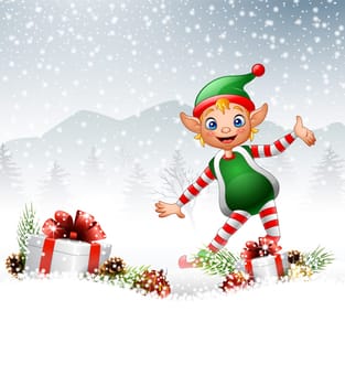 Christmas background with happy elf