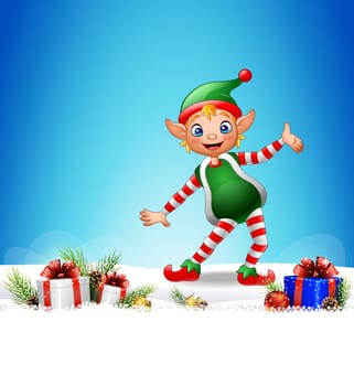 Christmas background with happy elf