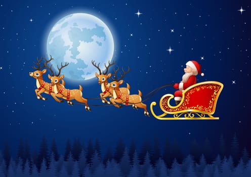 Christmas background with Santa Clause riding his reindeer sleight