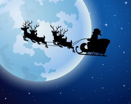 Christmas background with Santa Clause riding his reindeer sleight