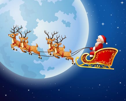 Christmas background with Santa Clause riding his reindeer sleight