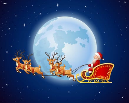 Christmas background with Santa Clause riding his reindeer sleight