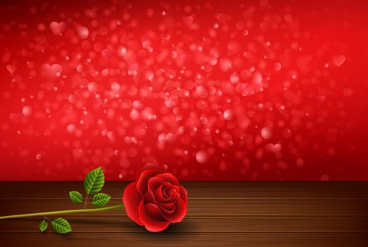Valentines day background with roses above wooden table
