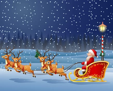 Christmas background with Santa Clause riding his reindeer sleight