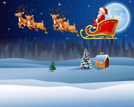 Christmas background with Santa Clause riding his reindeer sleight