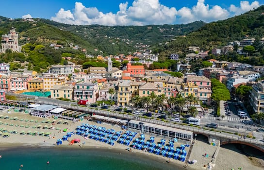 Aerial view of Moneglia, a tourist resort on the Riviera di Levante, Liguria, Italy