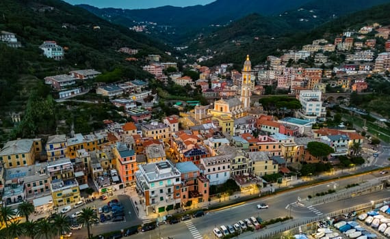 Aerial view of Moneglia, a tourist resort on the Riviera di Levante, Liguria, Italy