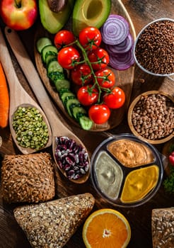 A variety of food products representing balanced diet