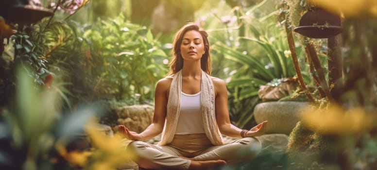 woman doing yogo peacefully zen meditation