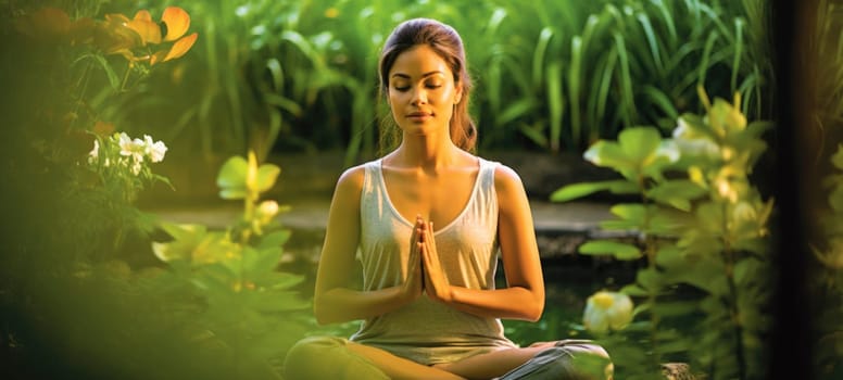 woman doing yogo peacefully zen meditation