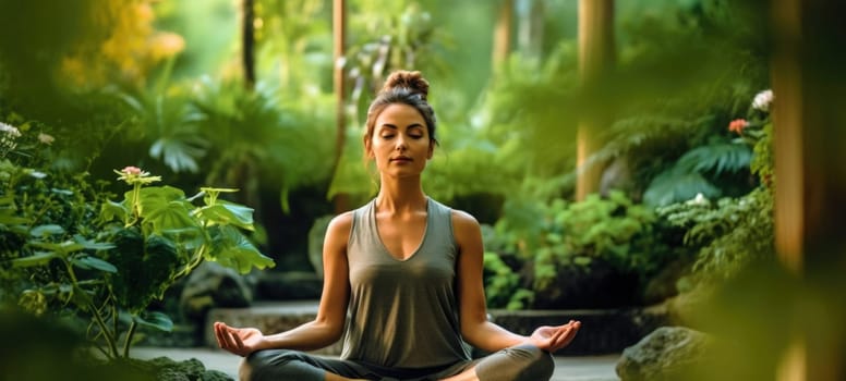 woman doing yogo peacefully zen meditation