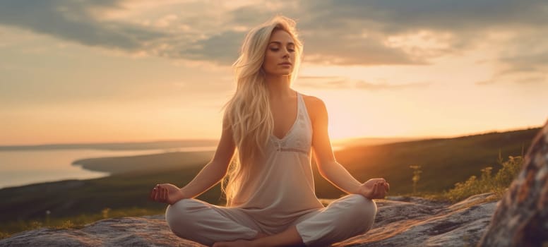 woman doing yogo peacefully zen meditation