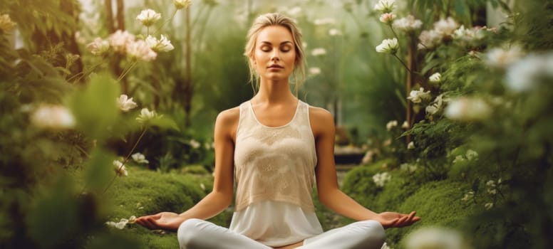 woman doing yogo peacefully zen meditation