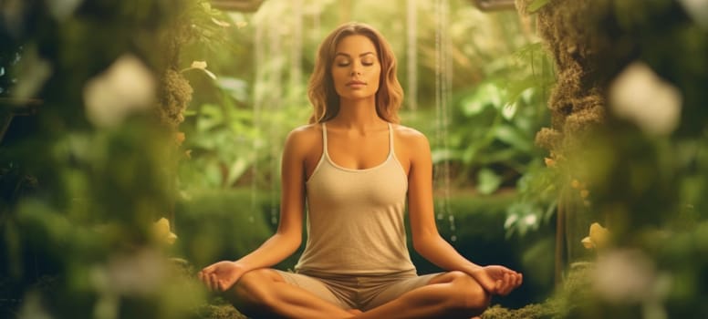 woman doing yogo peacefully zen meditation