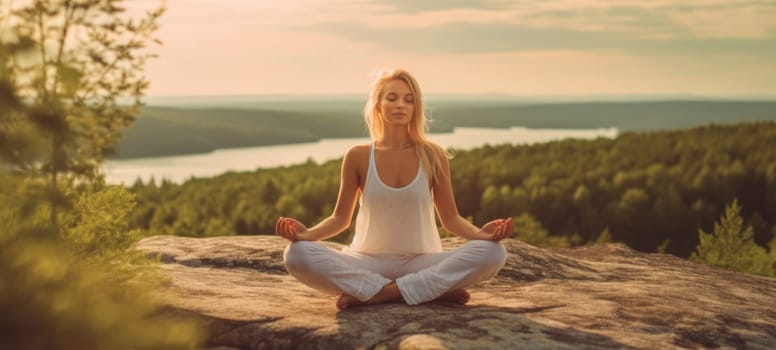 woman doing yogo peacefully zen meditation