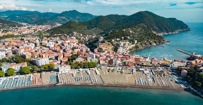 Aerial view of the Bay of Silence in Sestri Levante, Liguria, Italy
