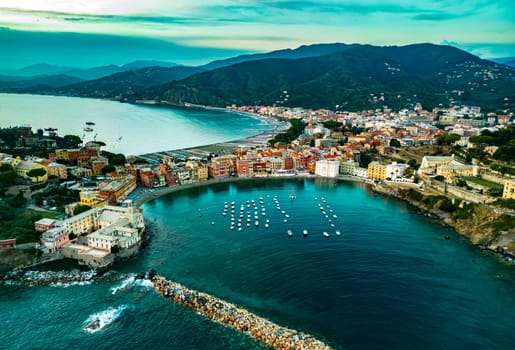 Aerial view of the Bay of Silence in Sestri Levante, Liguria, Italy