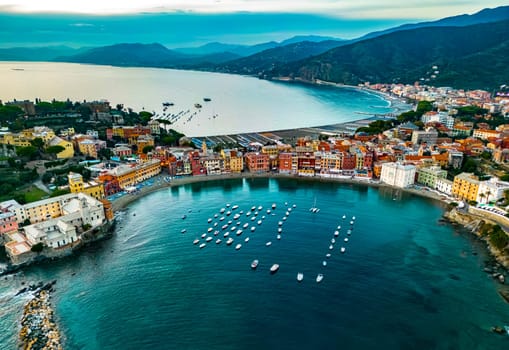 Aerial view of the Bay of Silence in Sestri Levante, Liguria, Italy
