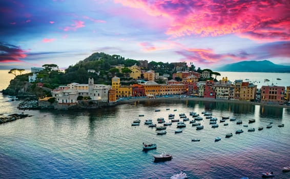 Aerial view of the Bay of Silence in Sestri Levante, Liguria, Italy