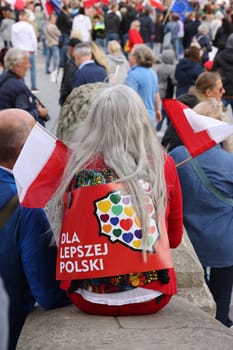 Cracow, Poland - October 1, 2023: Million Hearts March in Krakow. Crowds of Poles march through the streets of Krakow protesting against PiS's rule