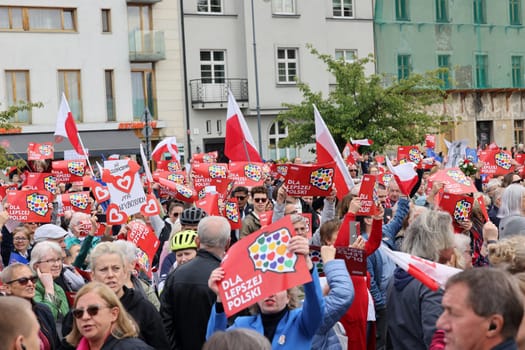 Cracow, Poland - October 1, 2023: Million Hearts March in Krakow. Crowds of Poles march through the streets of Krakow protesting against PiS's rule