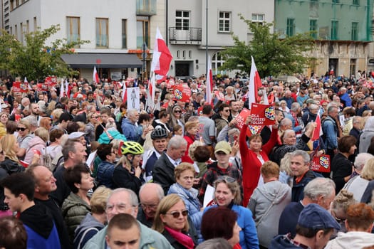 Cracow, Poland - October 1, 2023: Million Hearts March in Krakow. Crowds of Poles march through the streets of Krakow protesting against PiS's rule