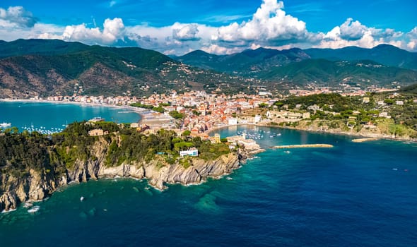 Aerial view of the Bay of Silence in Sestri Levante, Liguria, Italy