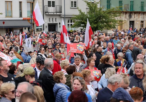 Cracow, Poland - October 1, 2023: Million Hearts March in Krakow. Crowds of Poles march through the streets of Krakow protesting against PiS's rule