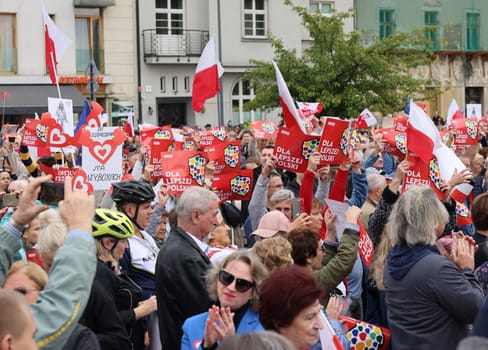Cracow, Poland - October 1, 2023: Million Hearts March in Krakow. Crowds of Poles march through the streets of Krakow protesting against PiS's rule