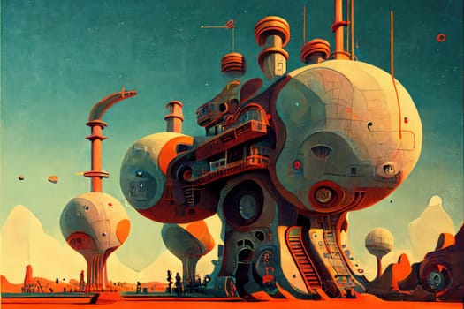 Futuristic painted concept building. Generative AI drawing