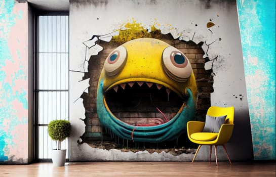 Imaginary creature grunge graffiti abstract concept background. Generative AI design