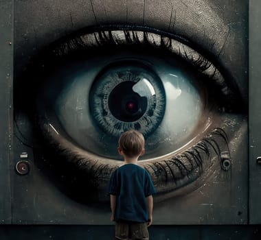 The big brother eye watching the boy. Generative AI design
