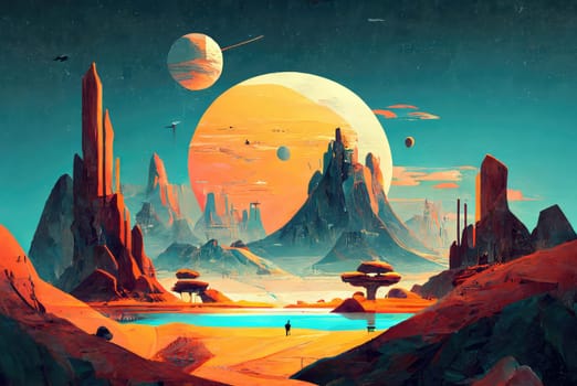 Futuristic grunge painted landscape. Generative AI design