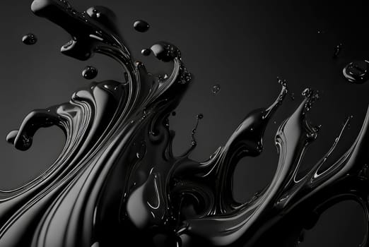 Liquid oil black wave with splashes, abstract background. Generative AI design