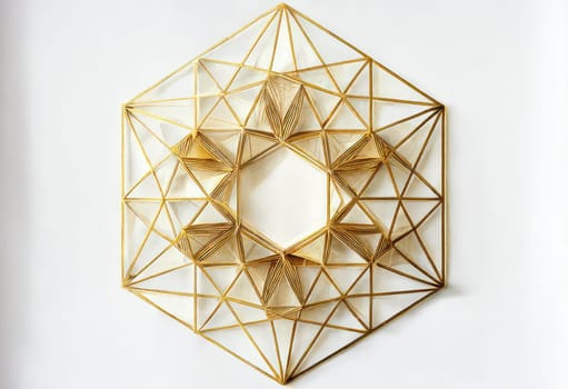 Golden hexagon geometric abstract background. Generative AI design