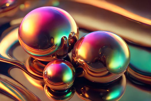 Holographic liquid glossy 3d spheres abstract background. Generative AI design
