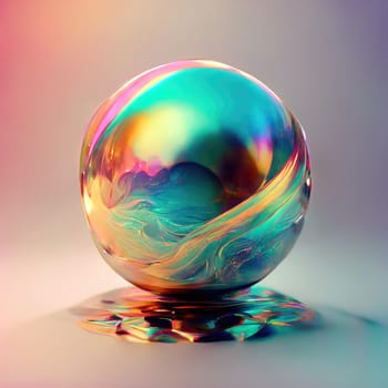 Holographic liquid glossy 3d sphere abstract background. Generative AI design