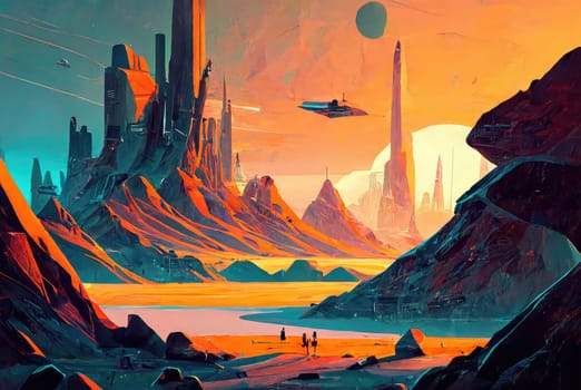 Futuristic grunge painted landscape. Generative AI design