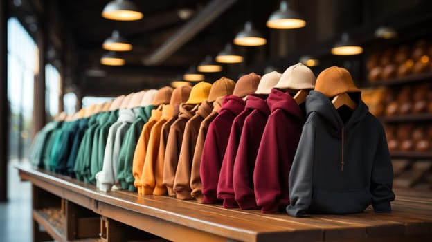 presentation of men's clothing in a luxury boutique in a shopping center, original product presentation .Generative AI