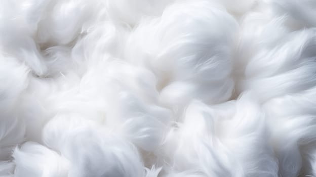 background with soft white cotton scattered over a flawless white surface. macro.Generative AI