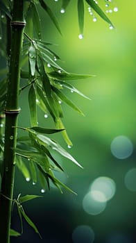 bamboo stems with dew drops on blurred hazy background .calm and peaceful. Generative AI