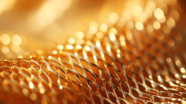 background close-up golden wicker mesh under light.Monochrome. Generative AI